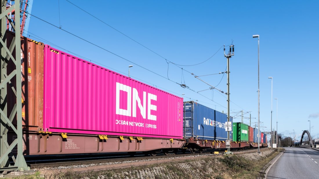 Freight train carrying shipping containers