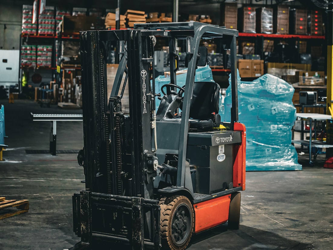 Forklift inside a distribution warehouse